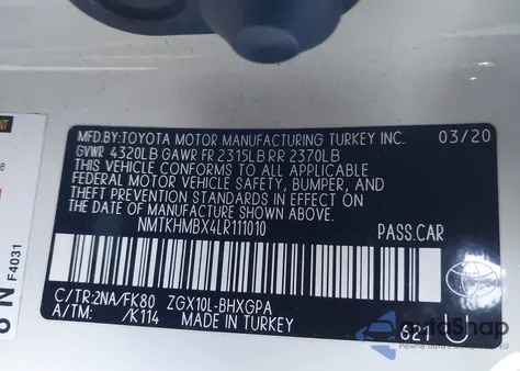 2020 Toyota C-Hr Xle из США, поврежденный, VIN NMTKHMBX4LR111010